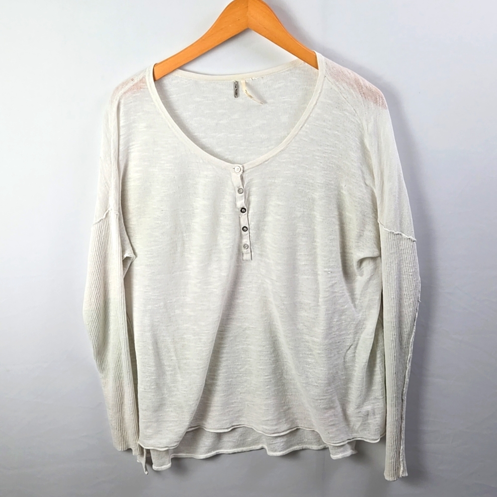FP Free People Cream Linen Blend Top Sz XS Boho